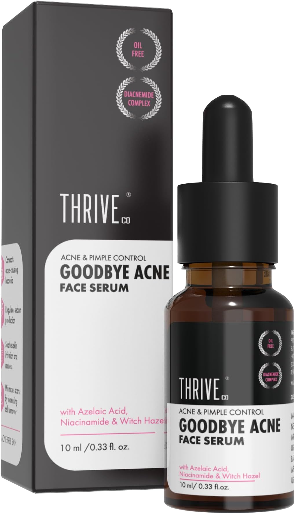 ThriveCo Goodbye Acne™ Serum | Reduces Acne, Marks & Sebum | With Diacnemide™, Azelaic Acid, Witch Hazel & Niacinamide | Nondrying & Moisturising | For Women & Men | Travel-Friendly | 10ml