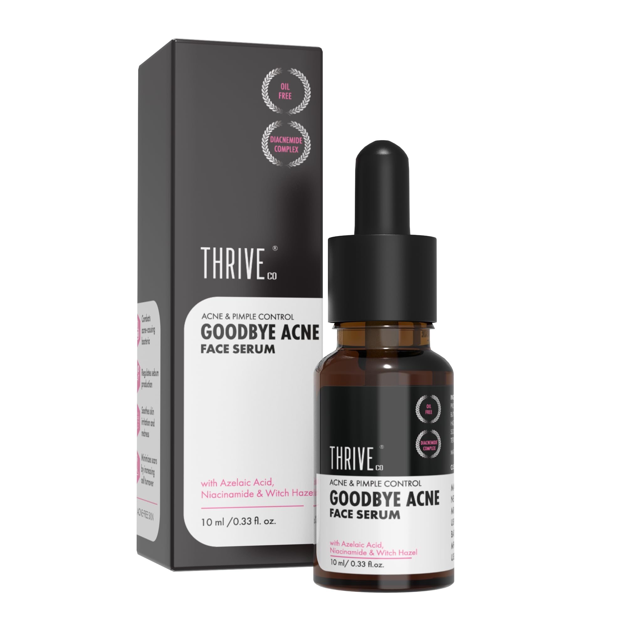 ThriveCo Goodbye Acne™ Serum | Reduces Acne, Acne Marks & Sebum | With Diacnemide™, Azelaic Acid, Witch Hazel & Niacinamide | Nondrying & Moisturising | For Women & Men | Travel-Friendly | 10ml