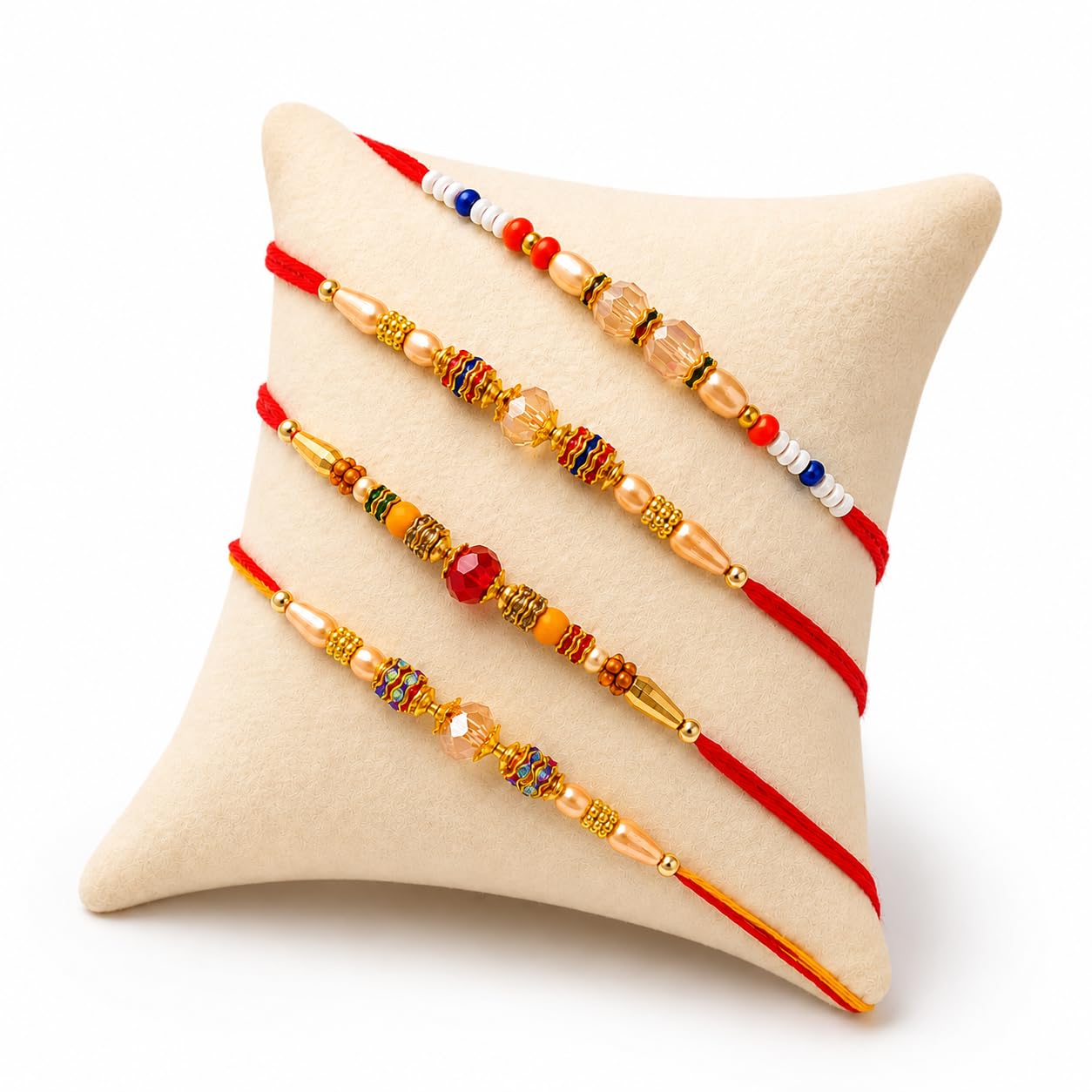 Floral Golden Kundan Multi Colour Family Rakhi (Set of 4) with Roli Chawal and Raksha Bandhan Greeting Card for Brother (D-1 & D-2 & D-3 & D-4)-image-48