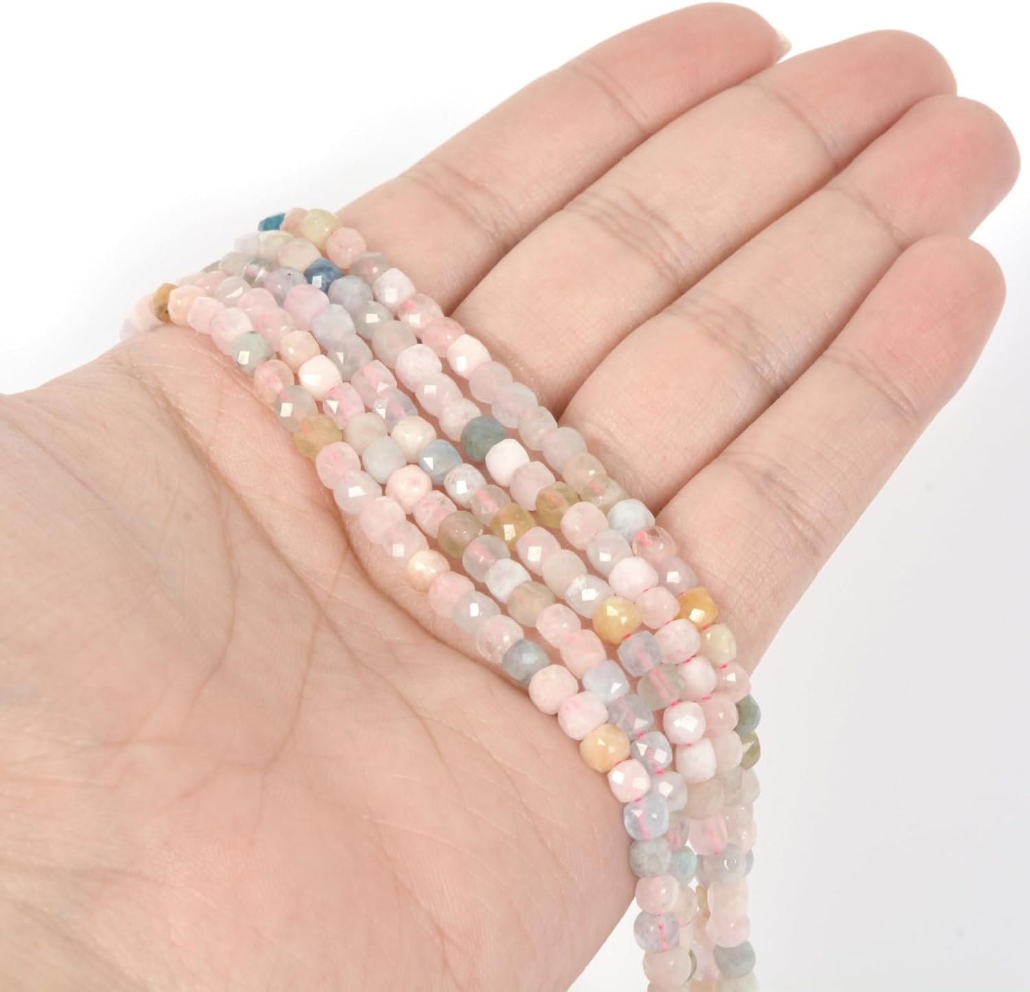 Natural Aquamarine Morganite Beryl Gemstone 4mm Faceted Cube Square Loose Beads 16 Inch for DIY Jewelry Making Beads - Image 3