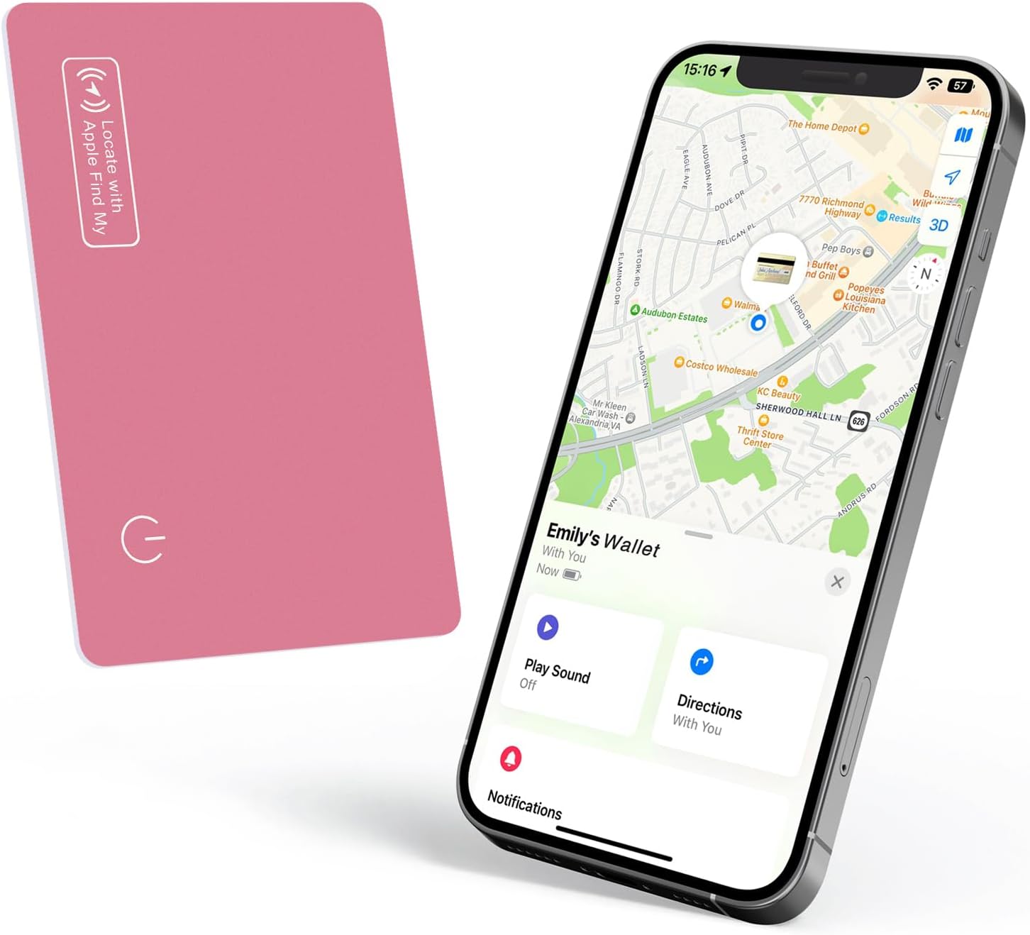 Eelexa Wallet Tracker Card, Rechargeable Thin Finder, Works with Apple Find My (iOS Only), Item Locator for Luggage Tags, Passports, Phone, IP68 Waterproof, Pink