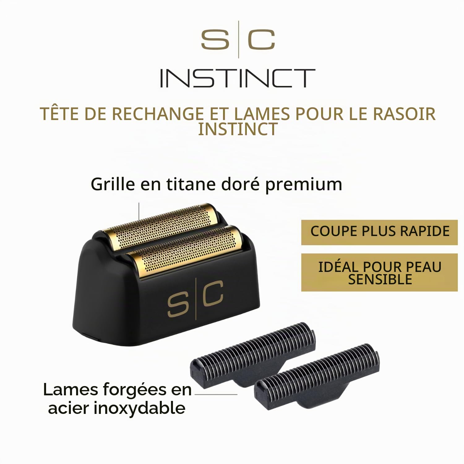 Set de tête Gold Foil et lames en acier | accessoire original Stylecraft | Pièce de rechange pour rasoir électrique Stylecraft Instinct Couleur Noir