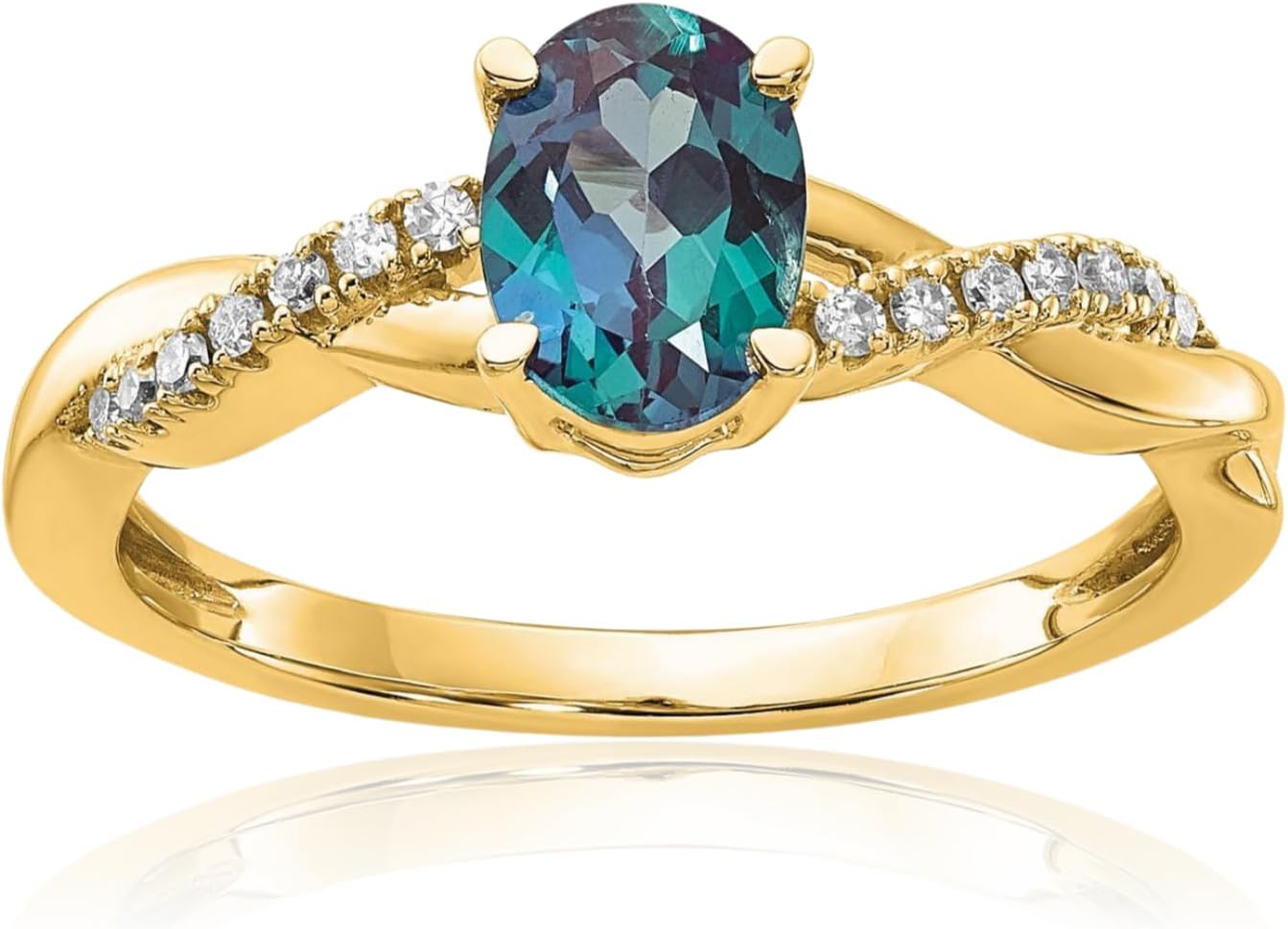 IceCarats 14K Solid Yellow Gold 0.73 carat Lab Blue Alexandrite Diamond Promise Ring 1.5mm Slim Band Oval Cut, Prong Set