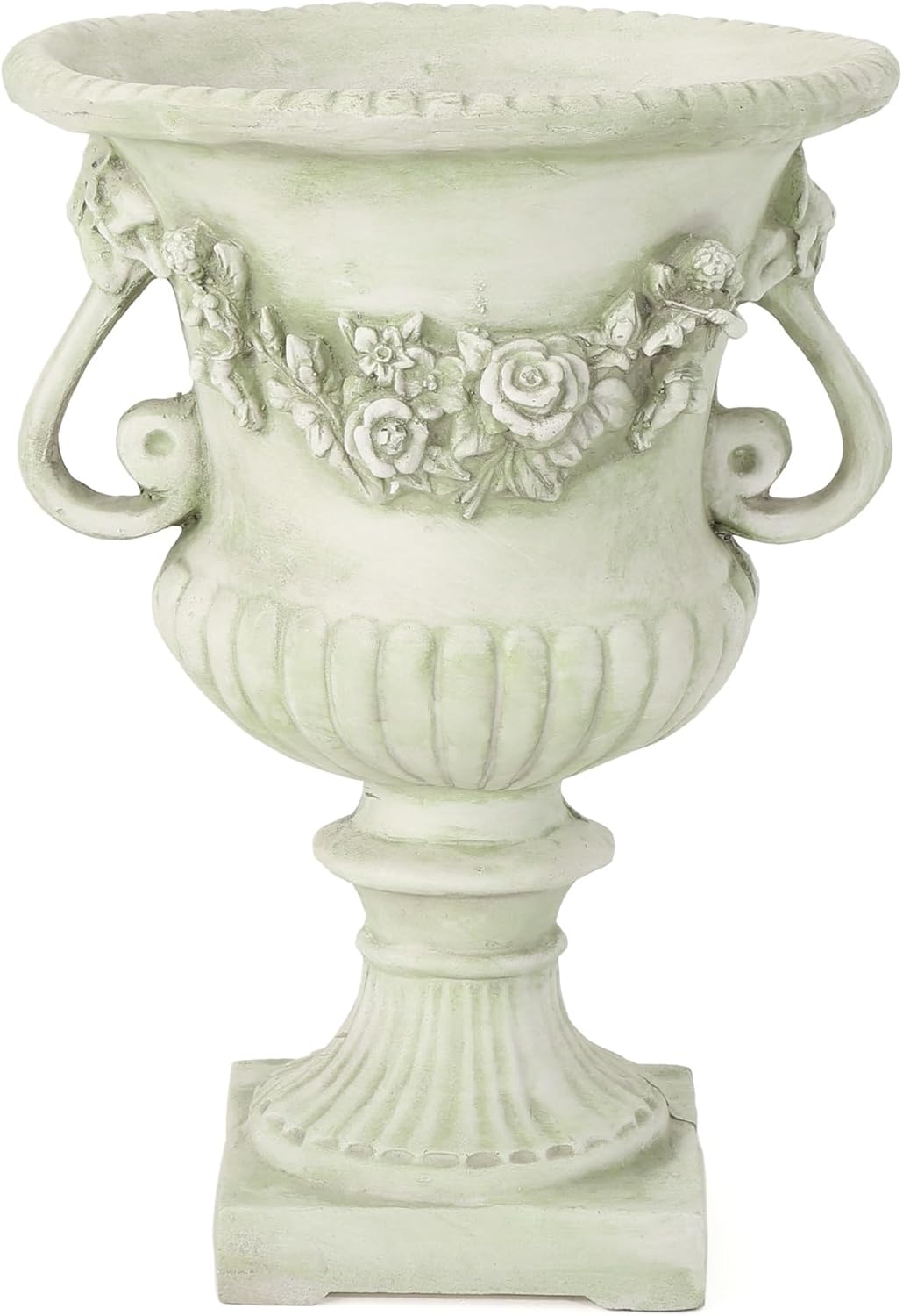 White Outdoor Urn Planter, Antique Elegant Style, Magnesium Oxide Large Urn Planter Outdoor with Drainage Hole for Garden, Patio & Entryway, 24" H