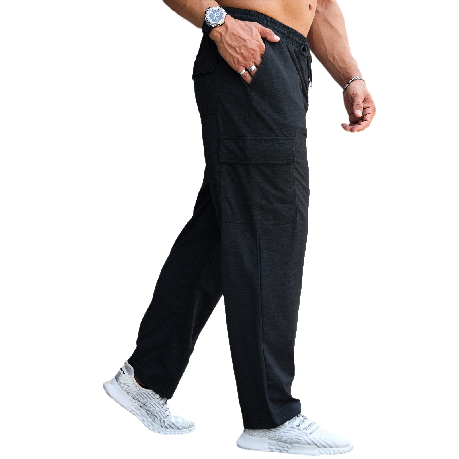 CTU Pantaloni della tuta larghi da uomo, leggeri, da allenamento, pantaloni sportivi con fondo aperto, con tasche