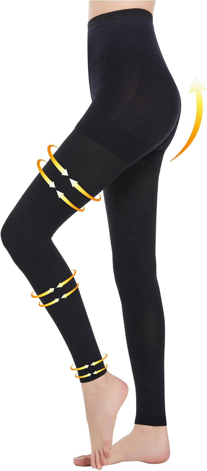 Medical Compression Tights Women, 20-30 mmHg Graduated Compression Pantyhose Men, Footless Compression Stockings, High Waist Compression Leggings, Support Hose for Varicose Veins, Edema, Dvt X-Large Black