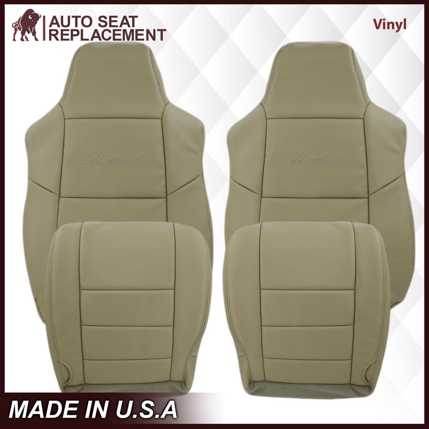 Compatible with 2002 2003 2004 2005 Ford Excursion Limited Synthetic Leather Seat Cover Replacement in Medium Parchment Tan (Synthetic Leather (Vinyl), Front (2 Bottom & 2 Top))