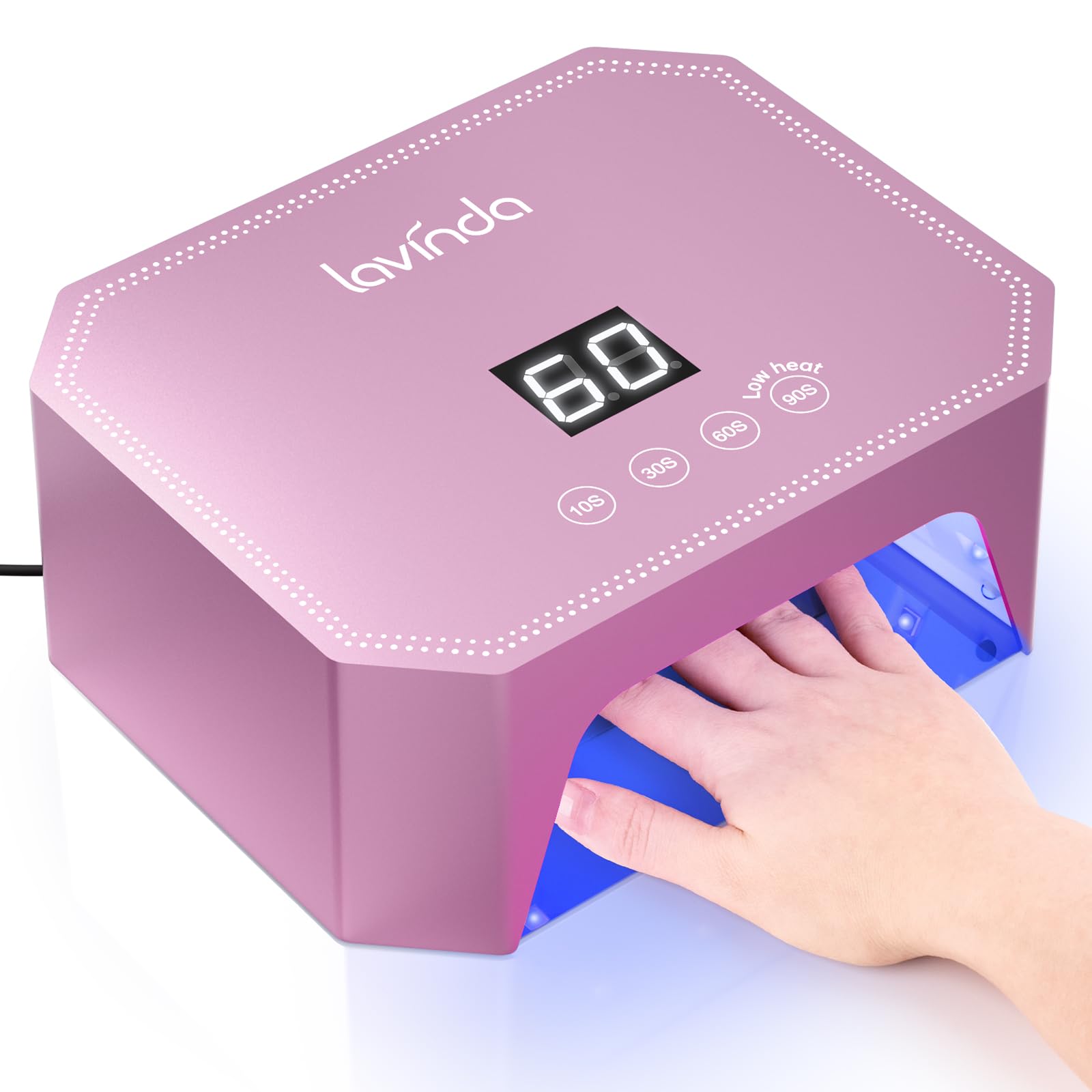 Lavinda 54W UV LED Nail Lamp for Gel Polish, UV Light for Gel Nail,Pink | 36 LED, Auto sensor, 4 timers with LCD, dual wavelength, removable metal base, plug-in fast curing for all gels, salon & home