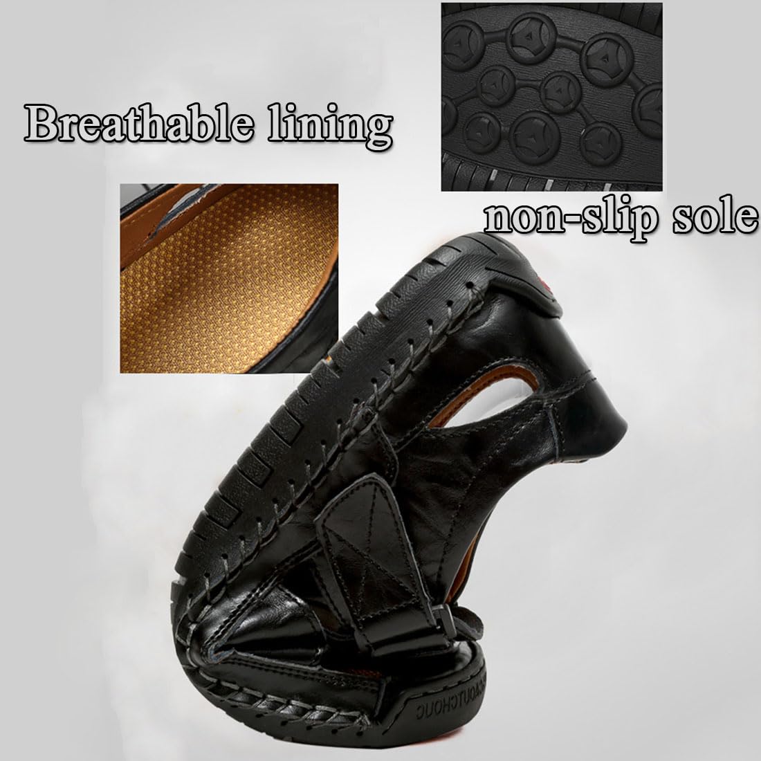 Sandalias huecas de cuero elegantes para hombre, sandalias de vestir de cuero con puntera cerrada, antideslizantes, para senderismo, verano, antideslizantes, sandalias de playa con correa ajustable