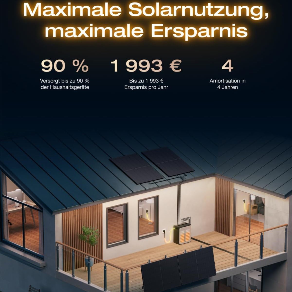 Powerness® All in One 2000W Balkonkraftwerk mit Speicher 5760Wh, ECOFLOW STREAM Ultra X mit AC Pro, Smarten Zähler&Zubehör Komplettset, 4×500W Full Black Bifaziale Solarmodule, Plug&Play(0% MwSt)