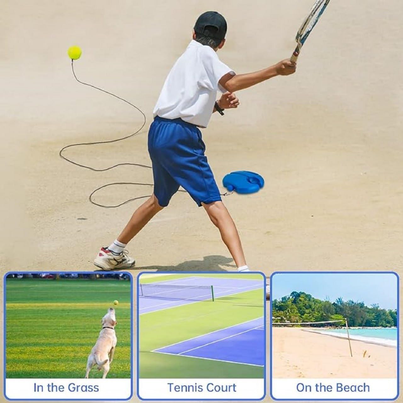 Cricket Trainer Rebound Ball, Tennis Ball with Rope, Tennis Self Training Tool for Adults and Kids, Solo Trainer Kit 4