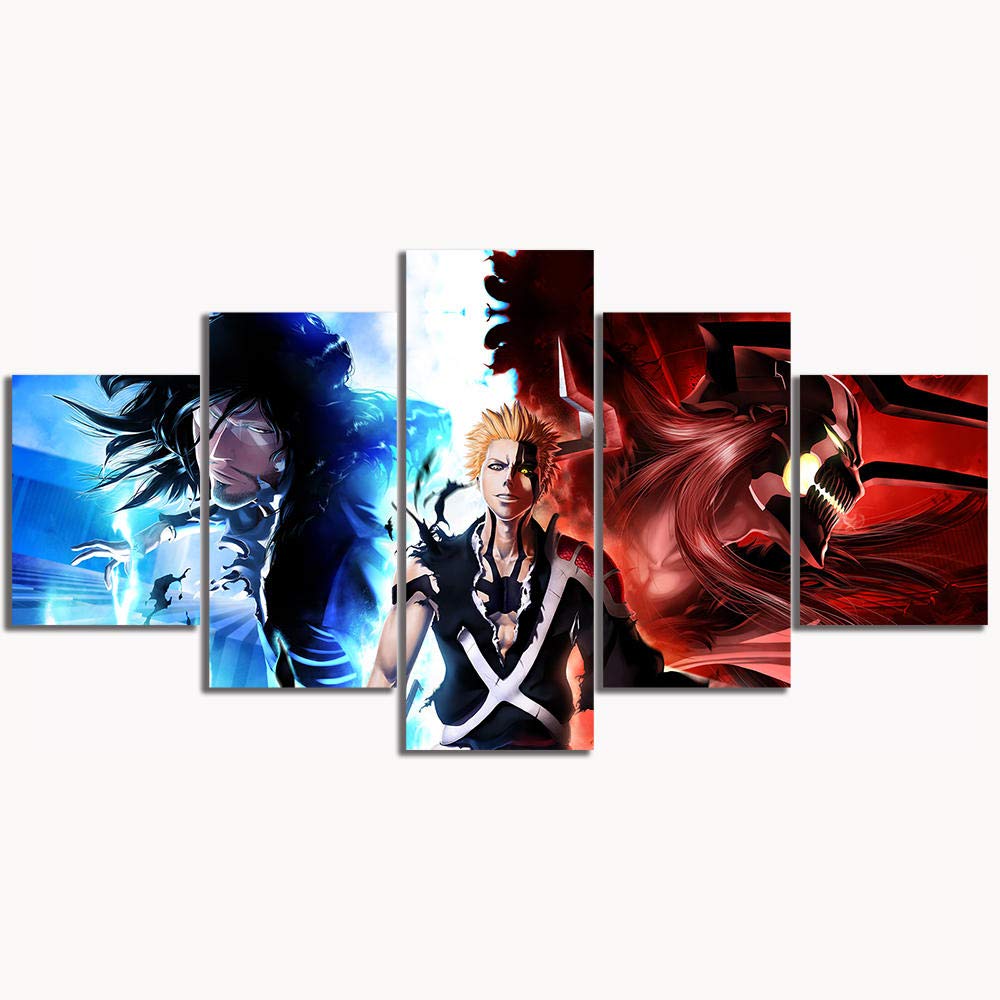 5 Cuadro sobre Lienzo Marco De Madera Mural Impresiones En Lienzo HD Impresiones Fotos Kurosaki Ichigo Bleach Animación de Dibujos Animados Pintura Cartel