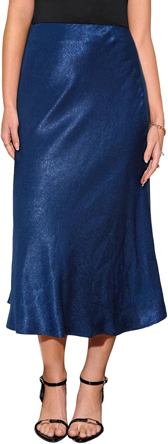 CUPSHE Women's Satin Skirt Flowy A Line Cocktail Party Wedding High Waist Long Midi Skirts Vacation Outfits