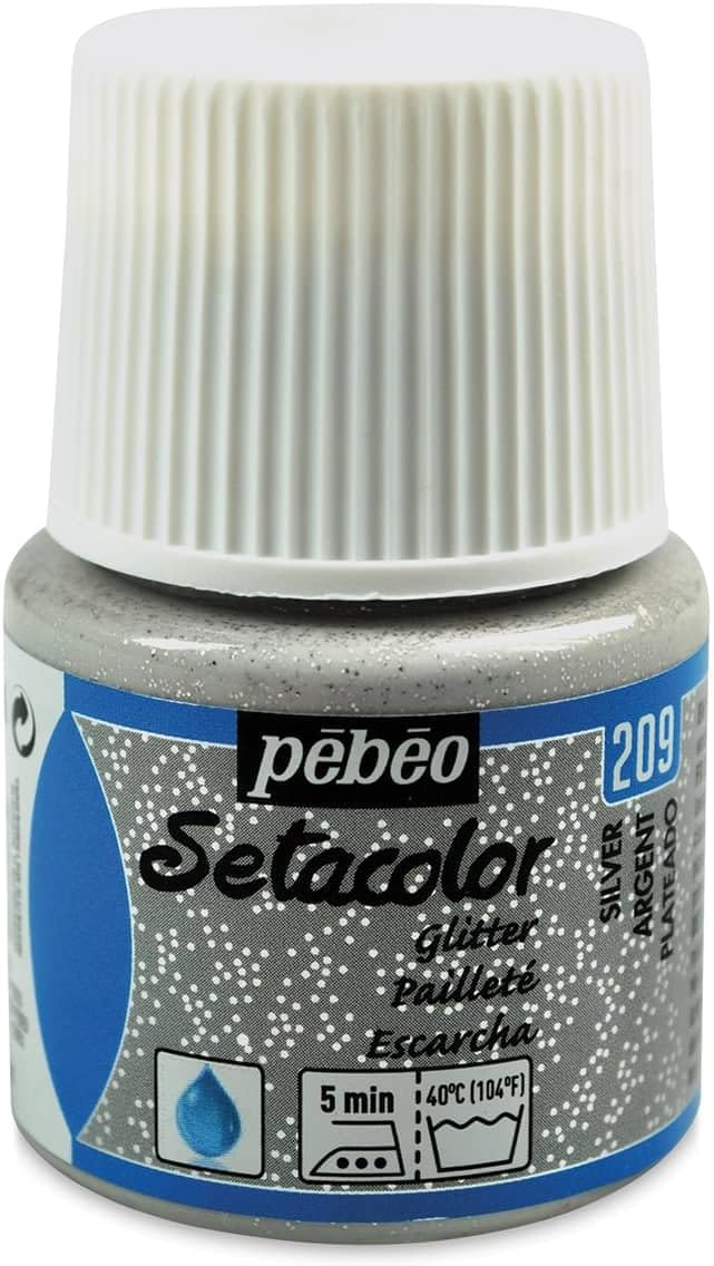 Pebeo Light Fabrics Glitter Setacolor Fabric Paint, 45ml, Silver