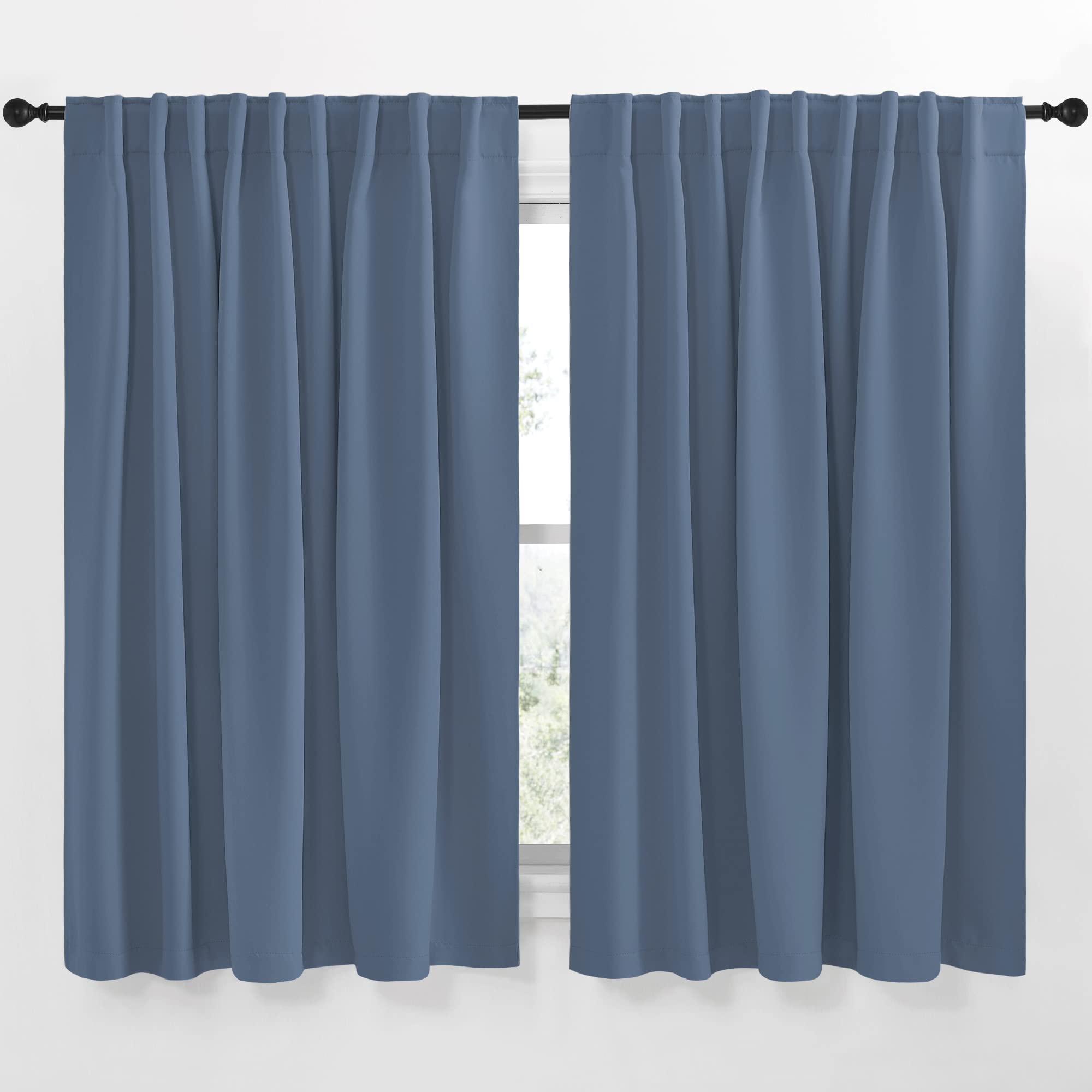 NICETOWN Extra Wide Kitchen Room Darkening Curtains, Privacy Window Treatment Blackout Drapes for Dining Room (Stone Blue, 70" Wide x 63" Long, Set of 2)