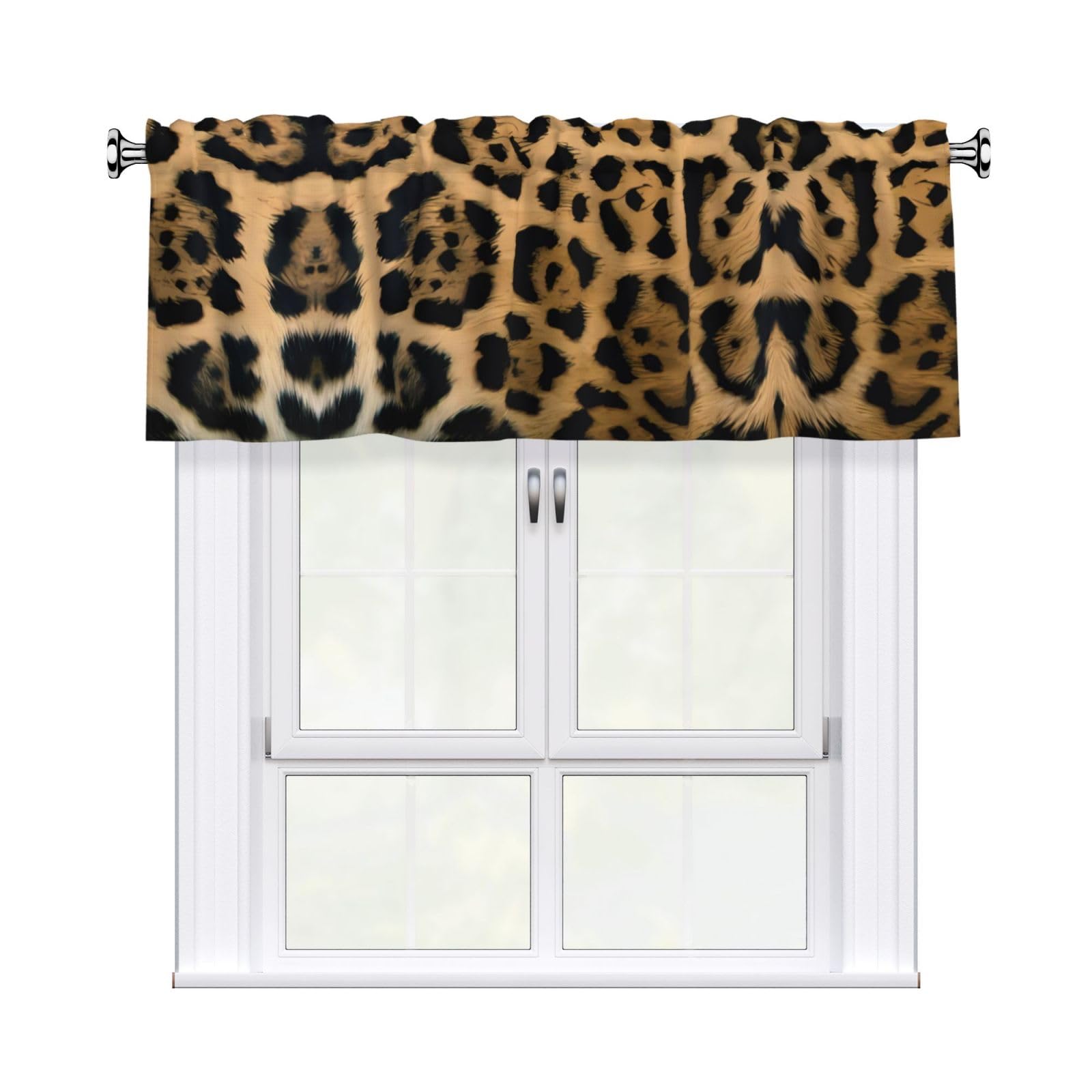 HJFCZH WHJSSF Leopard Print Prints 54x18in Curtain Valance - Peach Skin Polyester Kitchen Cover with Light Filtering Floral & 3" Rod Pocket