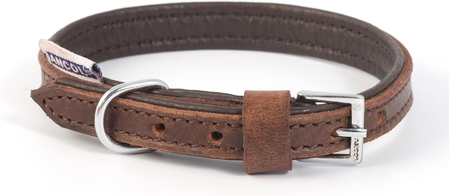 Ancol Heavy Duty Vintage Padded Leather Dog Collar Chestnut Handcrafted Top Grain Leather Comfortable Training Accessory Pet Walking Gear Elegant Traditional Design 28-36cm Size 3
