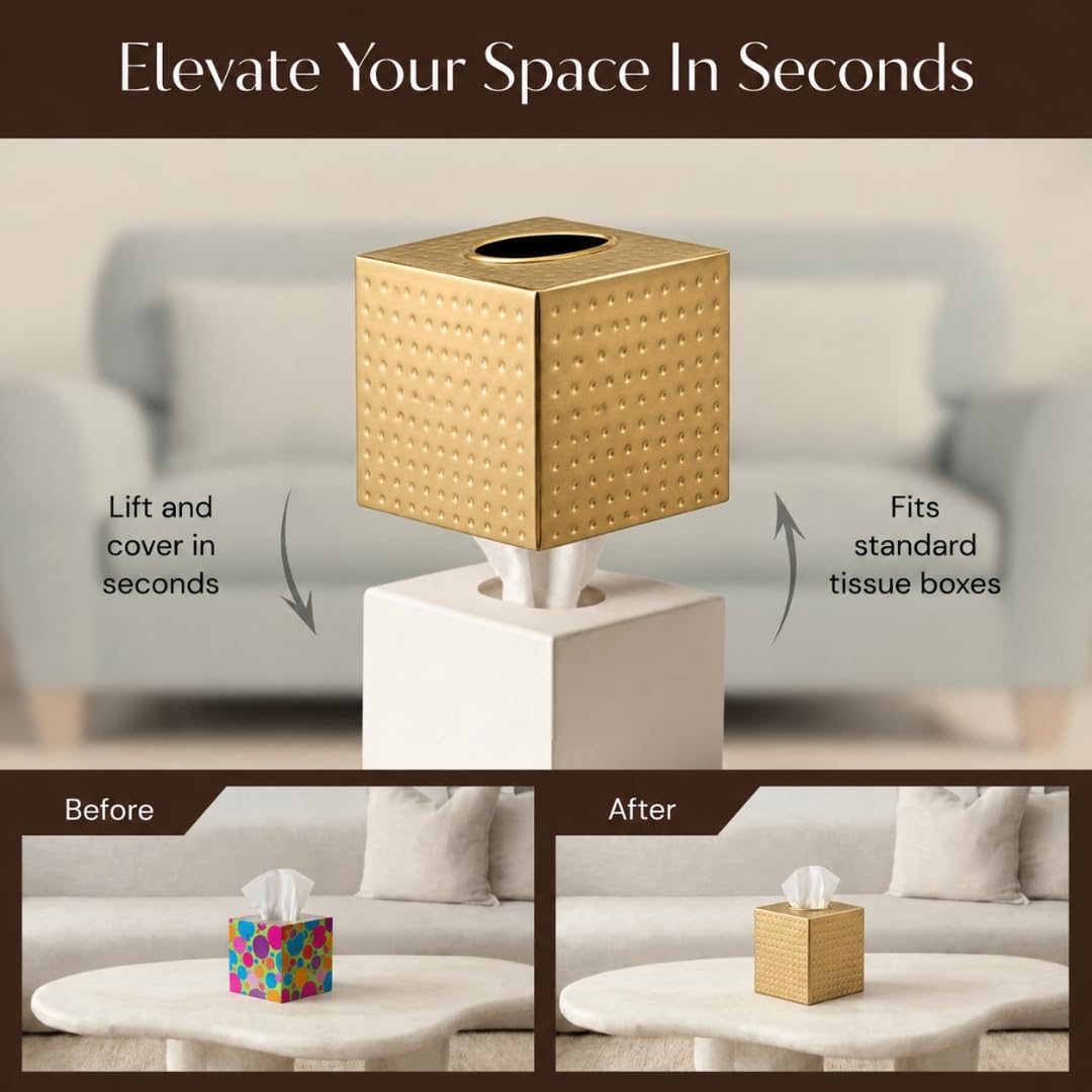 Brushed Gold Tissue Box Cover - Modern Bathroom Decor -6