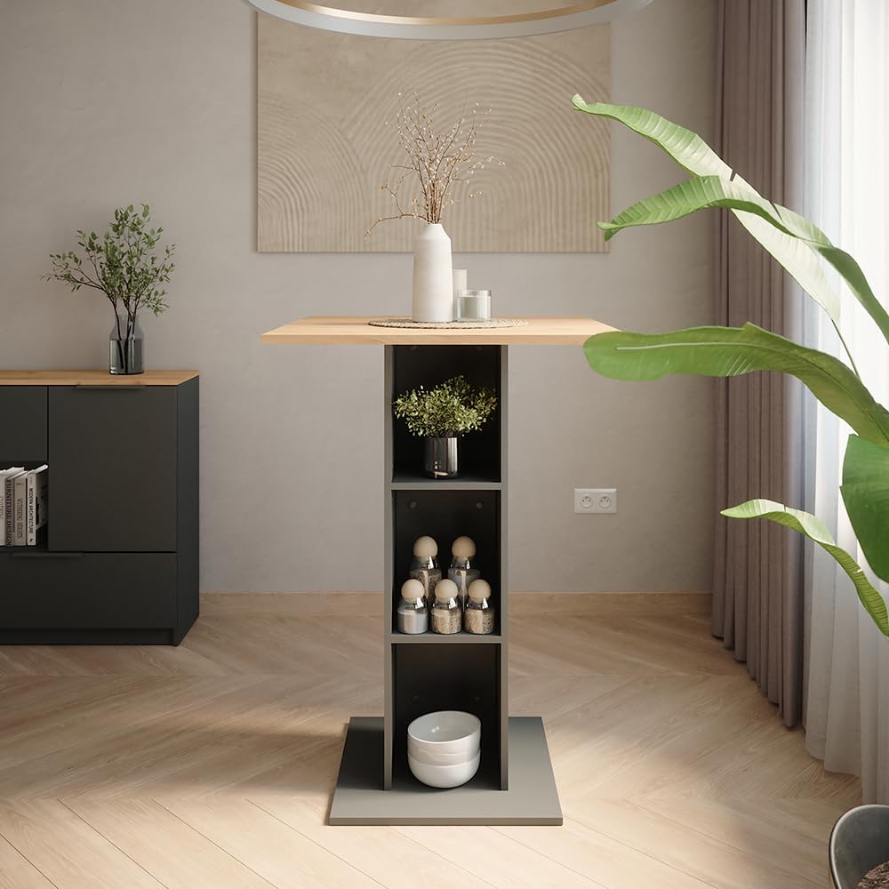 Vicco Bartisch Repose, Goldkraft Eiche/Anthrazit, 75 x 75 cm, zur Verwendung als Stehtisch mit höhenverstellbaren Einlegeböden