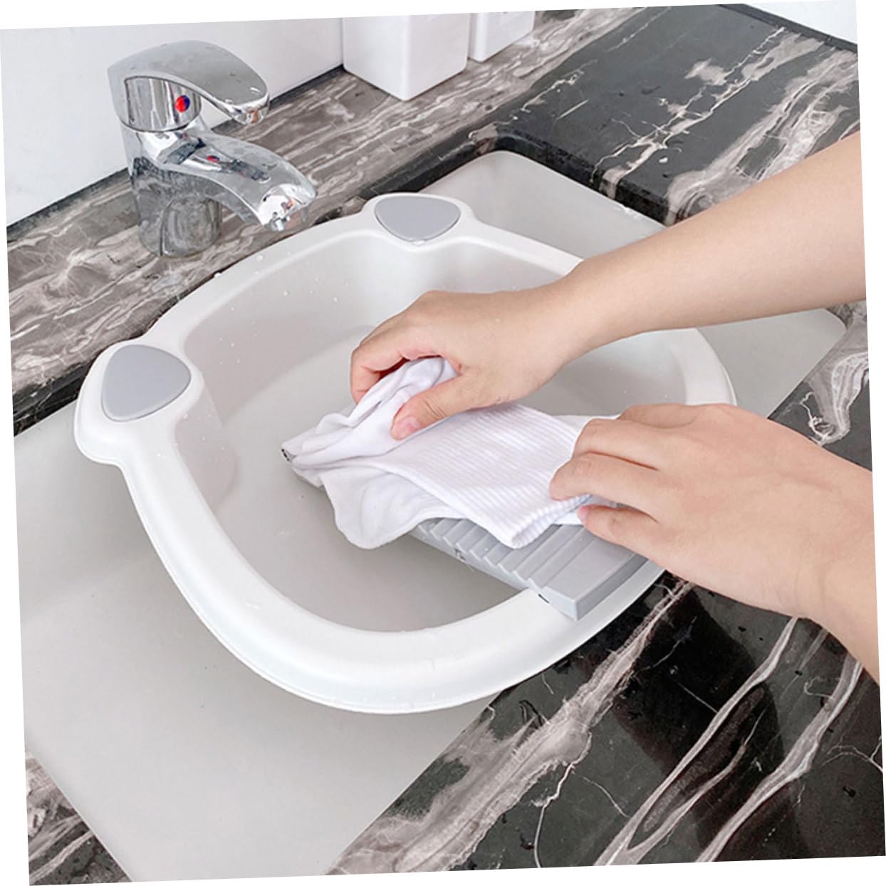 2-teiliges Tragbares Waschbecken Mit Waschbrett Für Babykleidung Kunststoff-handwaschwanne Rutschfestes Waschbrettbecken Für Zuhause Und Unterwegs