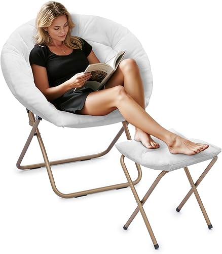 Miniatura 22 de Athena Collection Moderno platillo de terciopelo de piel sintética marrón, plegable, redonda, acogedora, con otomana, capacidad de peso de 300