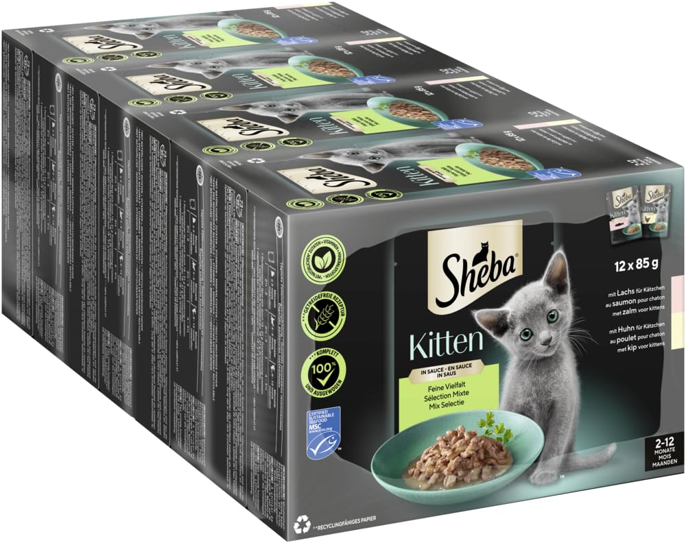 SHEBA Kitten Saszetki świeżość Mokra karma dla kociąt Mieszany wybór w sosie 2 odmiany 12x85g