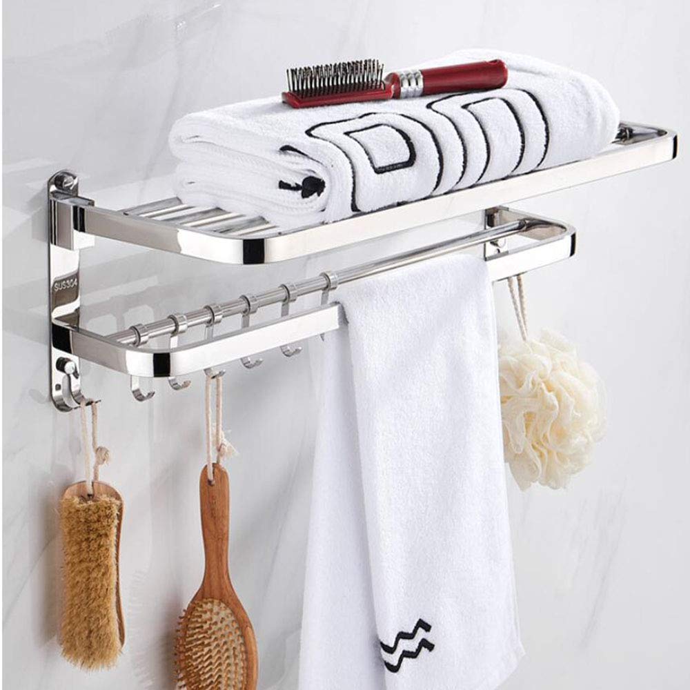 Toallero para Baño Acero Inoxidable Toalleros De Barra Toallero De Pared Estante Gancho Repisas De Toalla Plegable Towel Racks Bathroom Towels Holders,80cm/31in