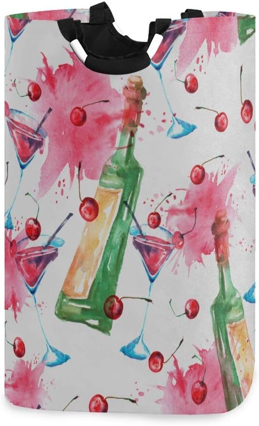 Cesto de lavandería para adolescentes, retro, elegante, colorido, vino tinto, corcho, para adolescentes, cesto de lavandería, baño para niñas, cestas de lavandería, 11 x 12,6 x 22,7 pulgadas, plegable