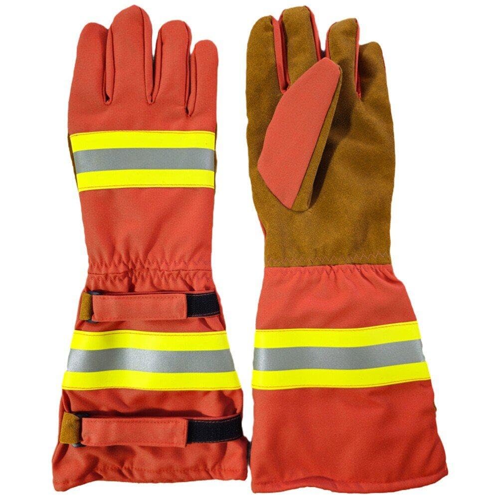 Guanti Antincendio, Guanti Professionali per Vigili del Fuoco, Resistenza Calore E Resistenza alla Fiamma, Guanti Lavoro di Sicurezza a Maniche Lunghe con Striscia Riflettente
