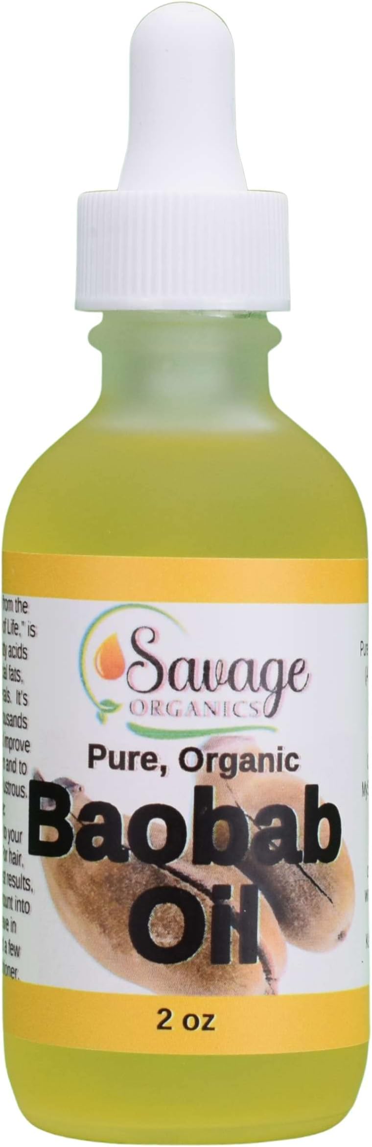 Organic Baobab Oil 100% Pure & Natural Baobab Face & Hair OIl - 2 oz Glass Bottle