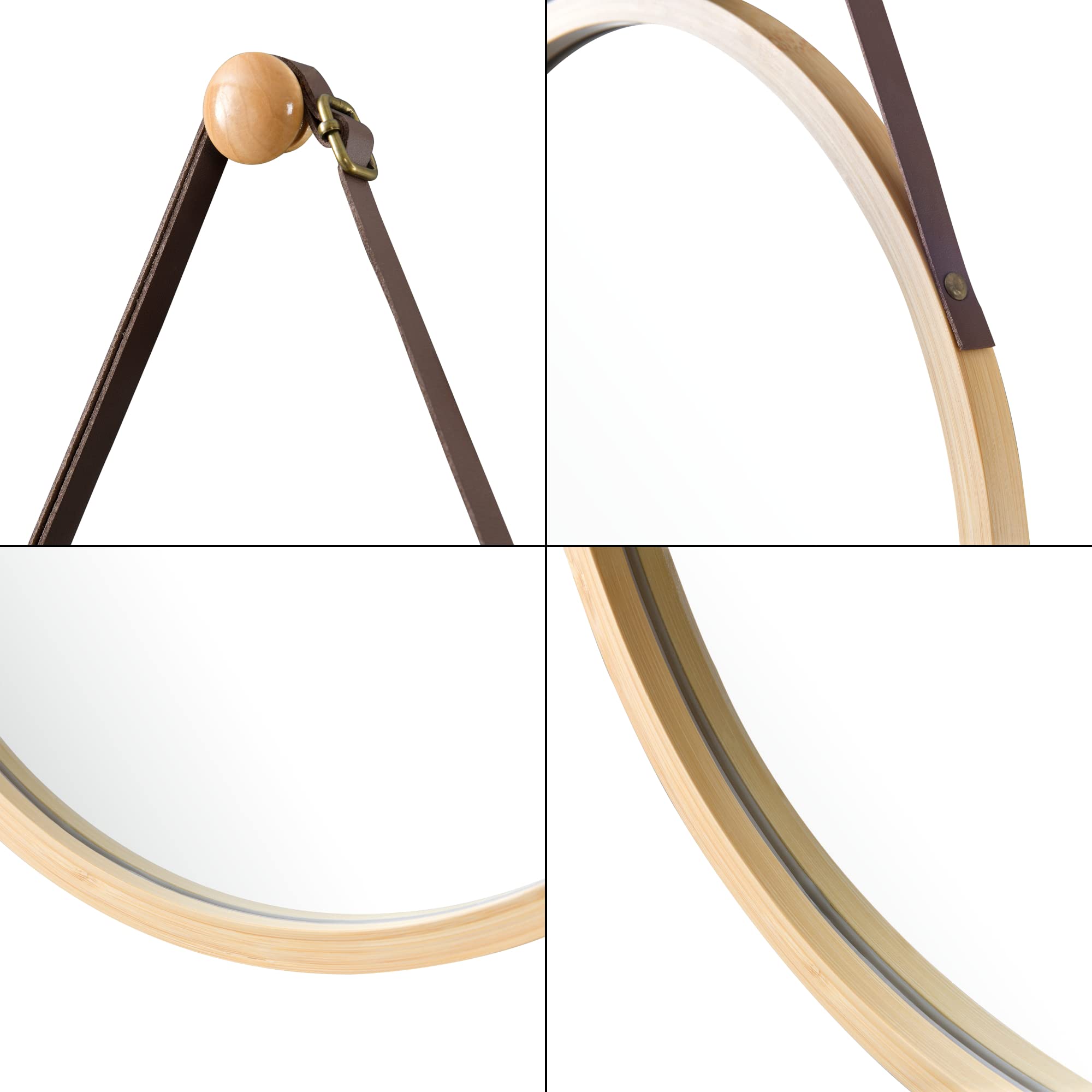 [en.casa] Bambusowe lustro ścienne Bykle okrągłe 38 cm lustro wiszące, rama bambusowa, lustro wiszące do łazienki, korytarza, garderoby, naturalne