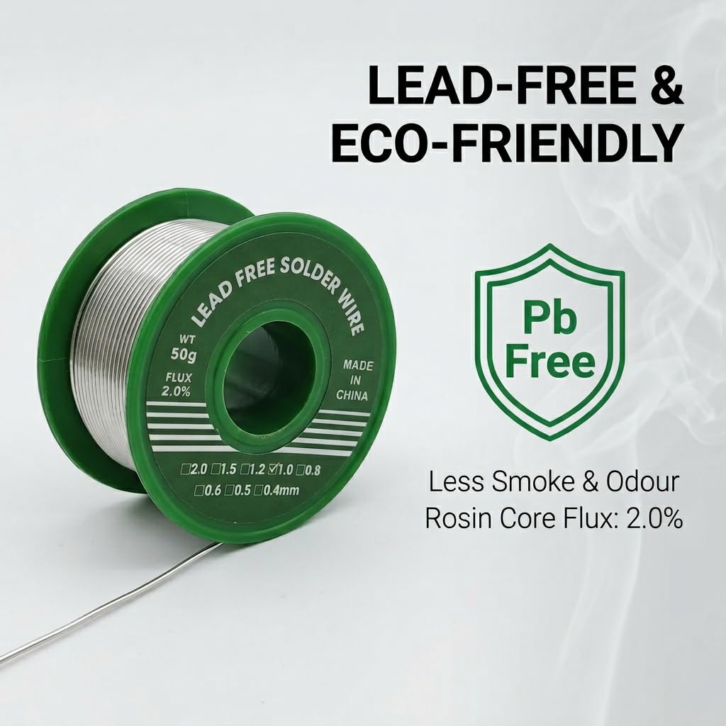 Alambre de Soldadura sin Plomo 1mm 50g Sn99.3% Cu0.7%, Estaño para Soldar con Núcleo de Colofonia 2% Flux, Hilo Estaño Soldadura para Electrónica PCB, Reparación de Cables y Proyectos DIY — view 8