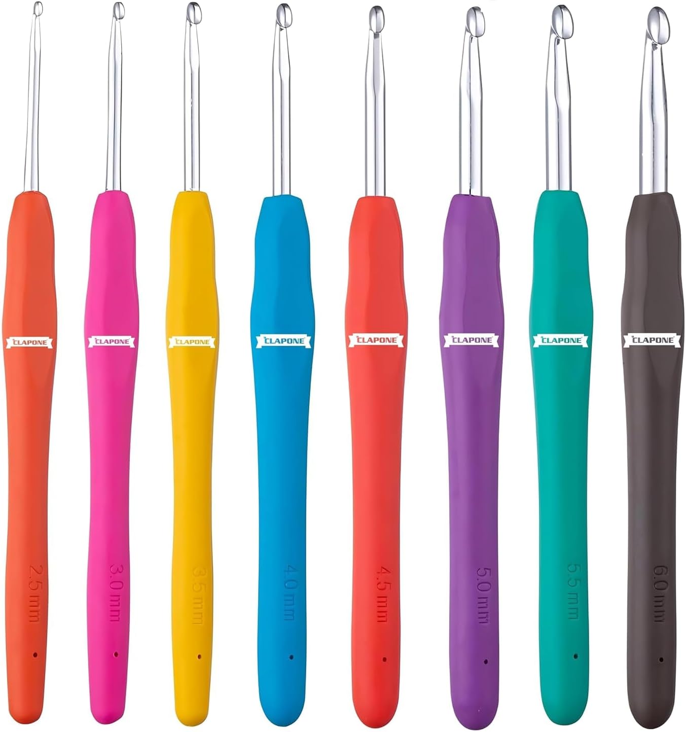 CLAPONE 8 Pieces Crochet Hooks Ergonomic Handle Crochet Hooks Set Soft Handle Crochet Crochets for Arthritic Hands Lace Set Knitting Needles Hooks