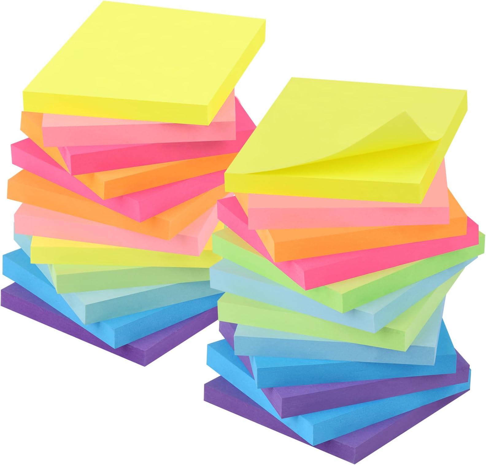 ZCZN 24 Pads Sticky Notes, 76 x 76 mm, 8 Vibrant Colours, 1920 Sheets, 80 Sheets/Pad, Ideal for School, Office, Home use