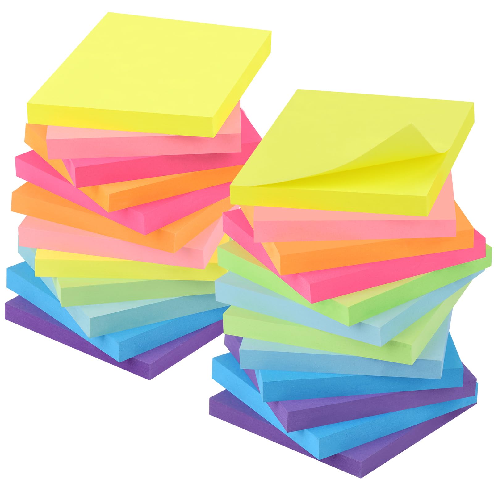 ZCZN 24 Pads Sticky Notes, 76 x 76 mm, 8 Vibrant Colours, 1920 Sheets, 80 Sheets/Pad, Ideal for School, Office, Home use