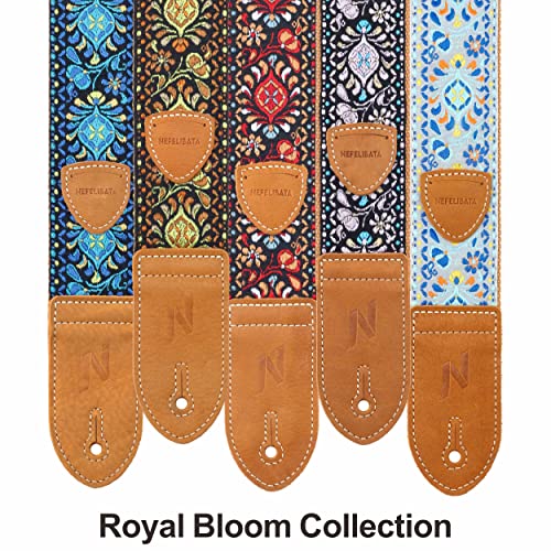 Nefelibata Guitar Strap,Double leather ends,Vintage Woven W/FREE BONUS-4 Picks+Strap Locks+Strap Button,Best Gift For Bass,Electric&Acoustic Guitars for Guitar(Vintage pale blue embroidery) - Image 4