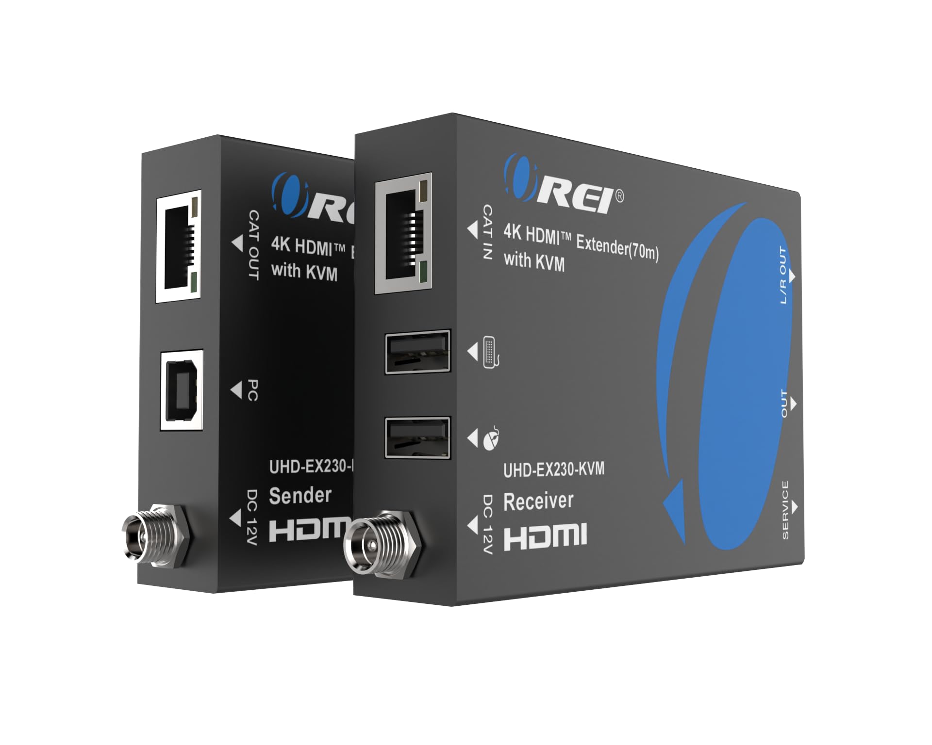 OREI KVM 4K HDMI Over Ethernet Extender Balun Over CAT6/7 Cable 4K@60Hz Upto 230 Feet - 2 USB 1.1 Ports, Supports Keyboard and Mouse USB HDMI Loop Out, Power Over Cable