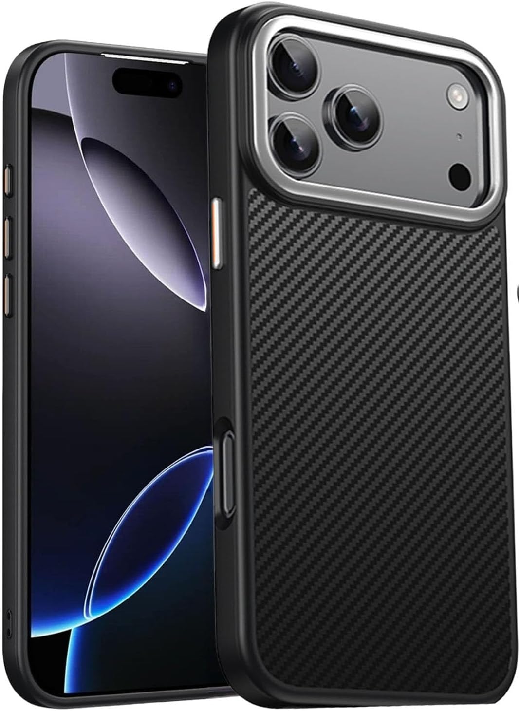 Case for iPhone 17 Pro Max/17 Pro/17 Air/17, Slim Protective Cover with Carbon Look, [Compatible with MagSafe] Metal Buttons, Lightweight & Shockproof Design(Black-1,17 Pro Max)