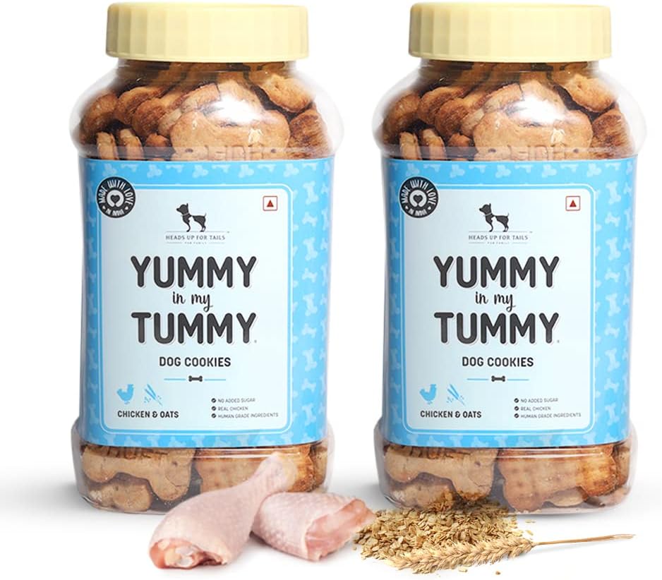 Heads Up for Tails Dog Biscuits Non Veg Treats Cookies Chicken and Oats Biscuits -320 Gram Each - Pack of 2