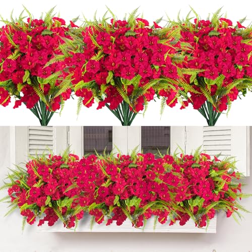 Artificial Flowers for Outdoors UV Resistant Artificial Petunias,12 Bundles