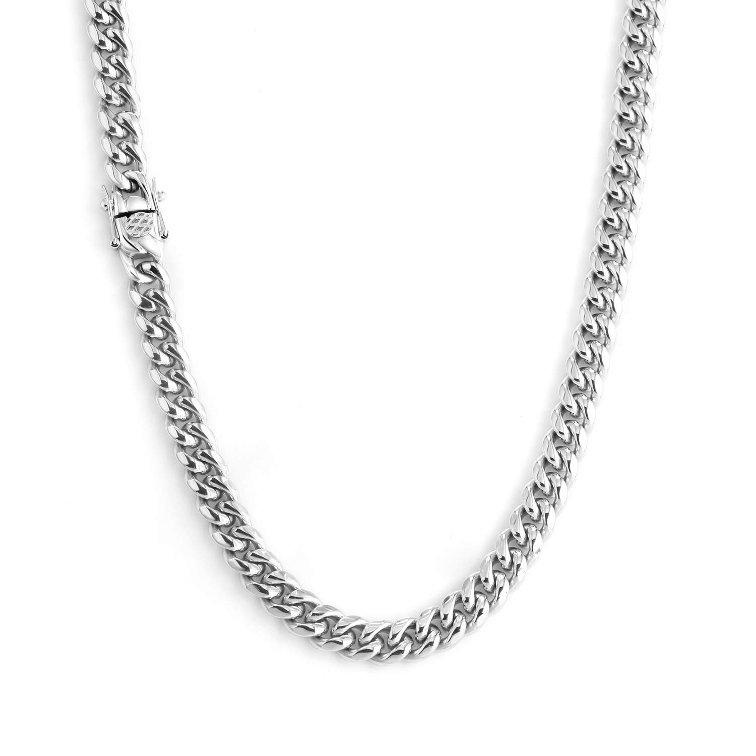 Oumi Stainless Steel Cuban Chain Necklace 8/10mm Width 20in Length
