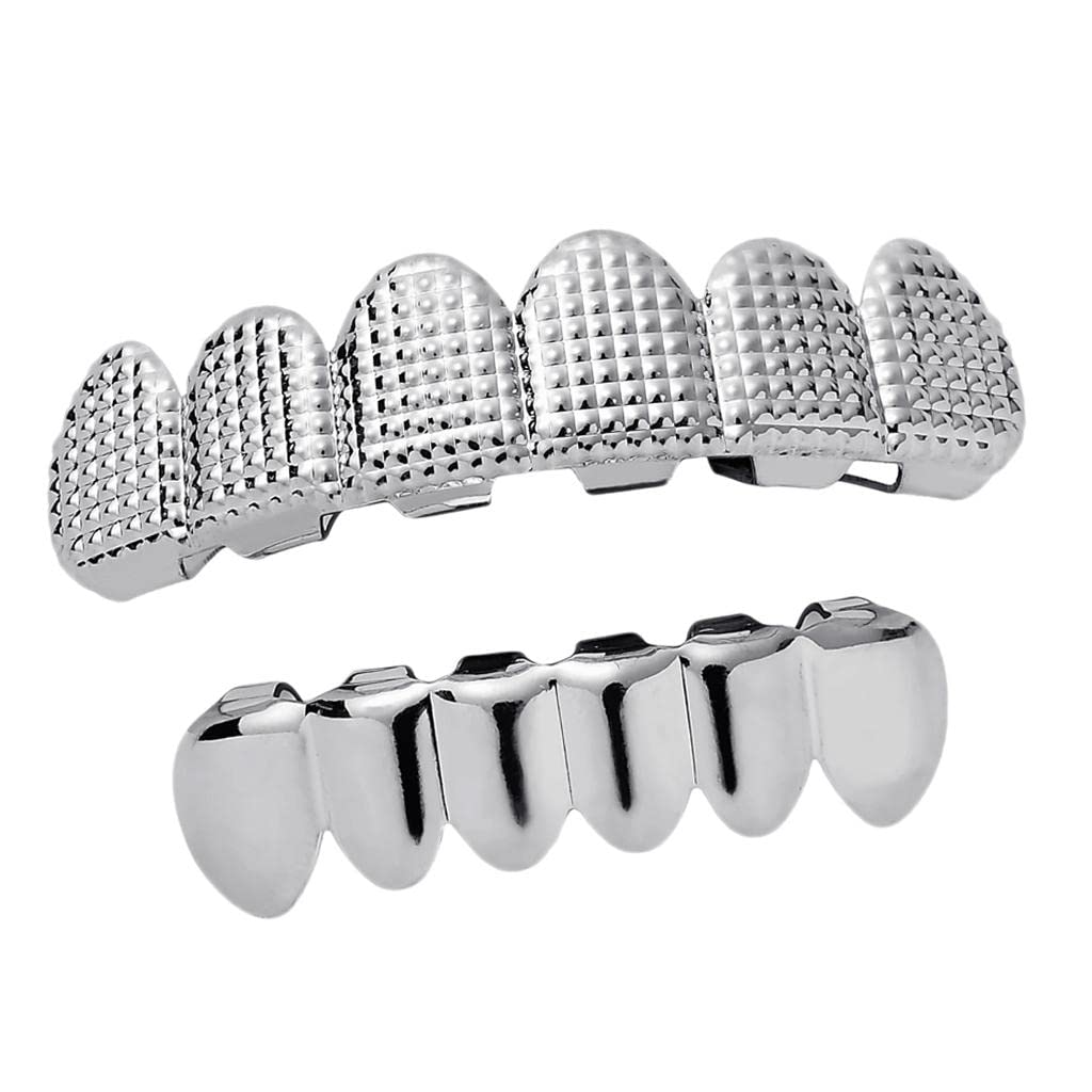 MYADDICTION 12 Teeth Grill Set - Halloween Vampire Prop Hip Hop Rapper Mouth Silver Jewelry - Fashion Body Jewelry Watches Grillz Dental