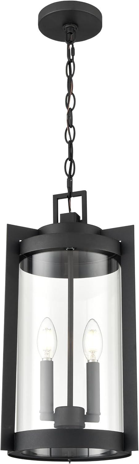 ML Lighting | Ellway Collection | 91532-TBK | 2 Light Outdoor Hanging Lantern in Textured Black Finish with Clear Glass Shade | Perfect for Walkways, Porches, Backyards, Patios, and Driveways