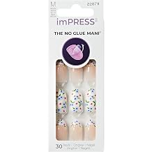 Kiss Impress No Glue Mani Press On Nails, Design,#39;Hoppy Mood', Multicolor, Medium Size, Oval Shape, Includes 30 Nails, Prep Pad, Instructions Sheet, 1 Manicure Stick, 1 Mini File