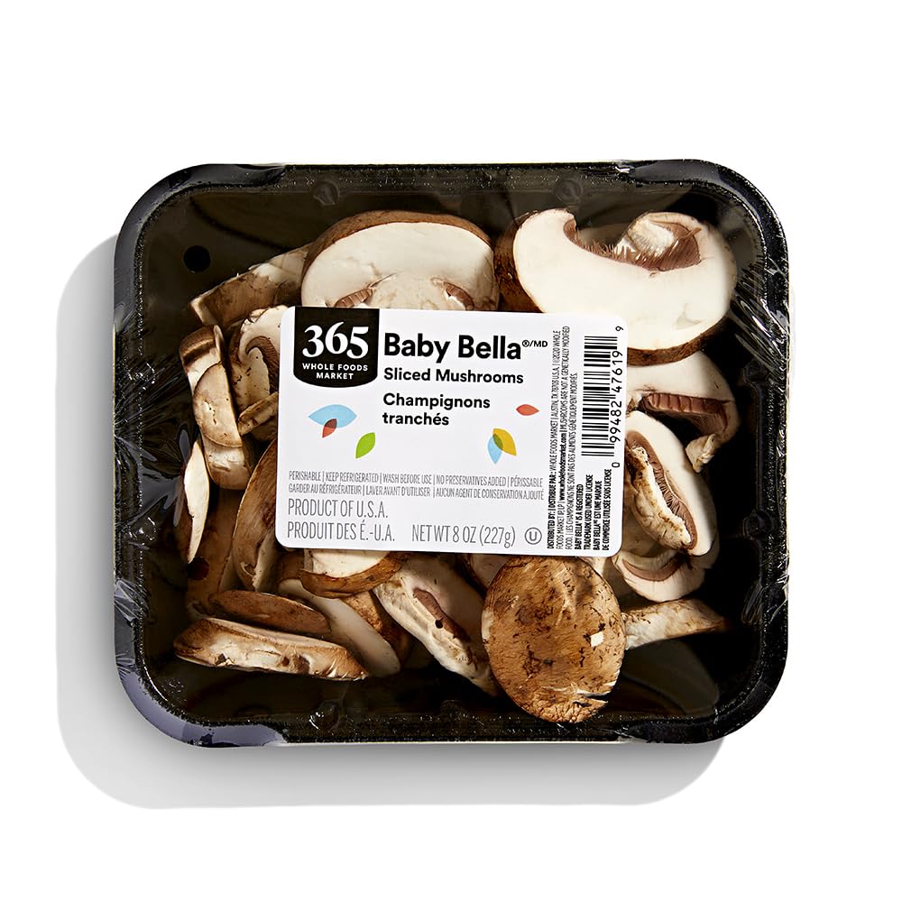 365 by Whole Foods Market Sliced Baby Bella Mushrooms 8 oz - Fresh Pre-Sliced Crimini for Easy Cooking & Bold Flavor