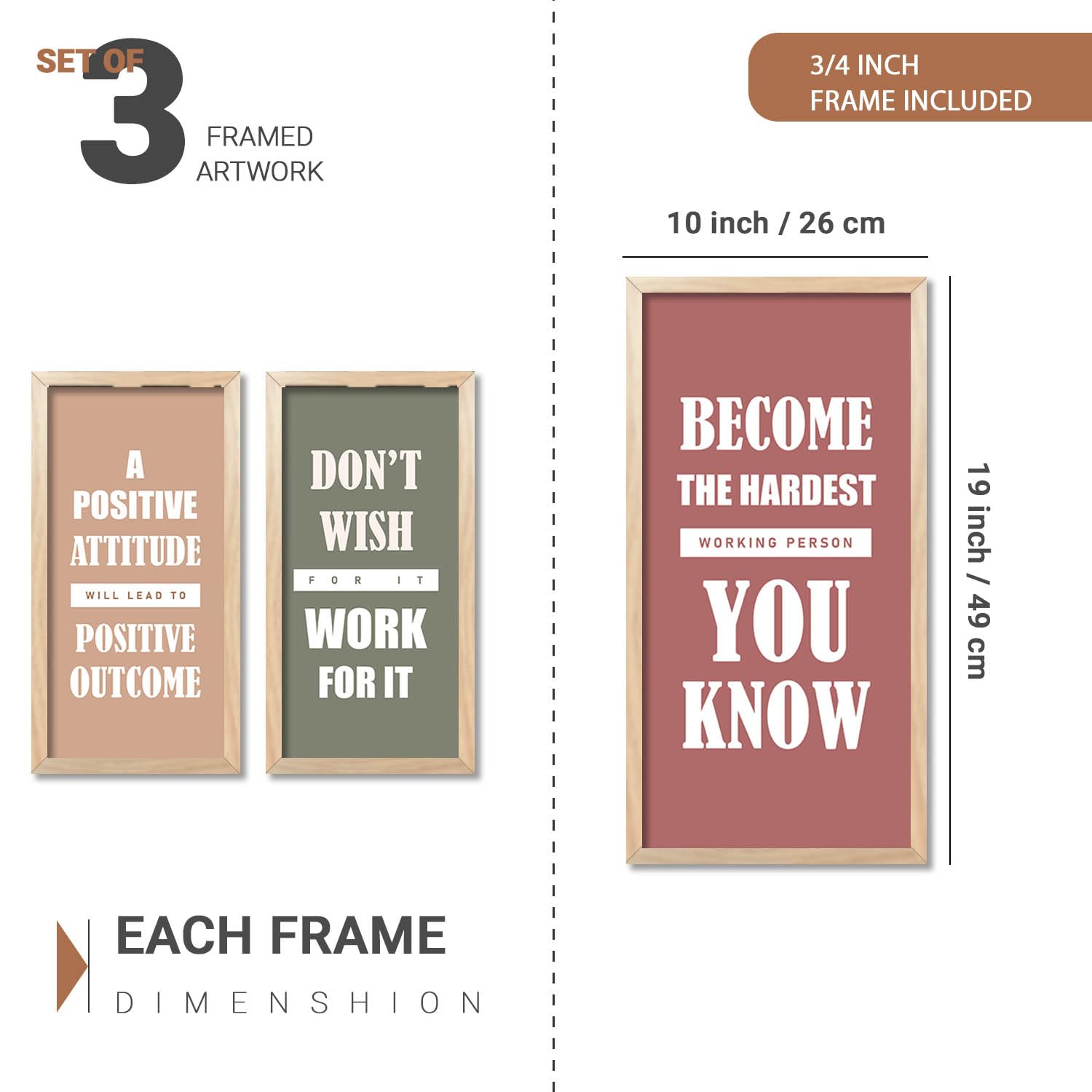 walllane - Motivational Quotes Framed Poster for room and office Decoration | quotes Wall Frames for Home and Office | wall Poster With Frame |inspirational quotes frames Wall Decoration - Set of 3 (10X19 INCH, E)