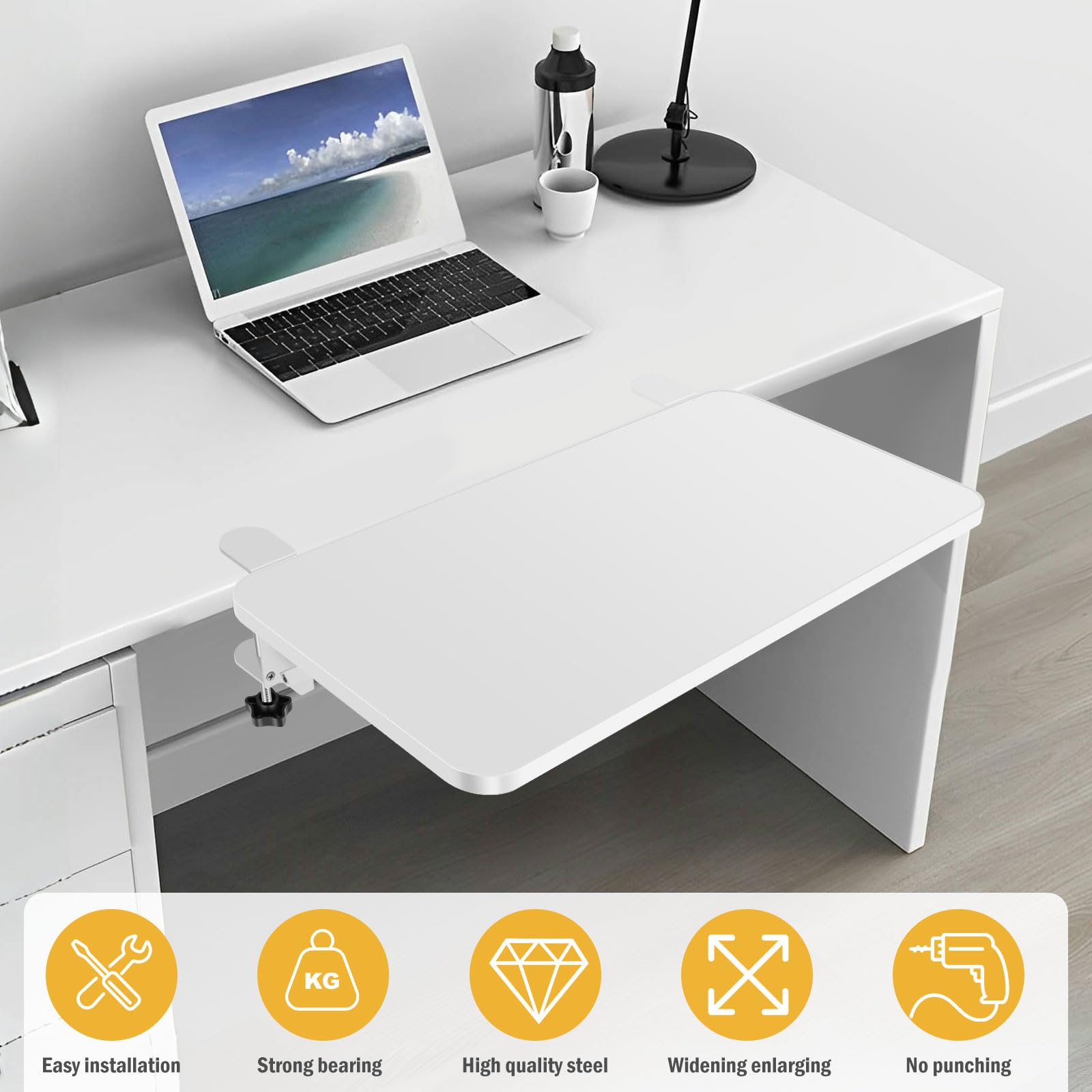 Plateau D'Extension De Bureau Ergonomique - Pliable - 40/50/60/70 X 20 Cm - Supporte 22,7 Kg - Pour Clavier, Souris