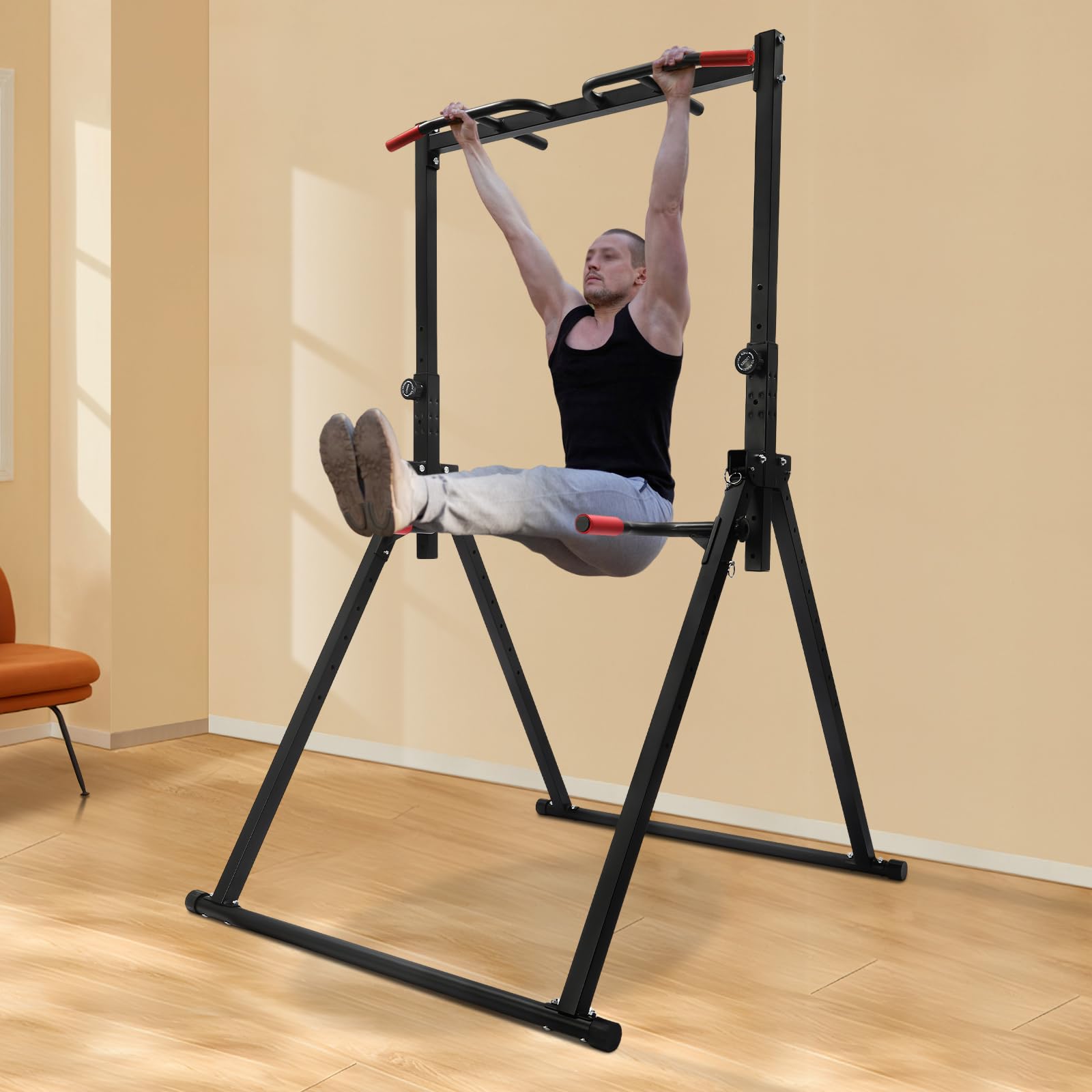 Power Tower Dip Station Dip Station, plegable, ajustable en altura, torre de potencia multifunción, plegable, entrenamiento con fuerza, torre de tracción