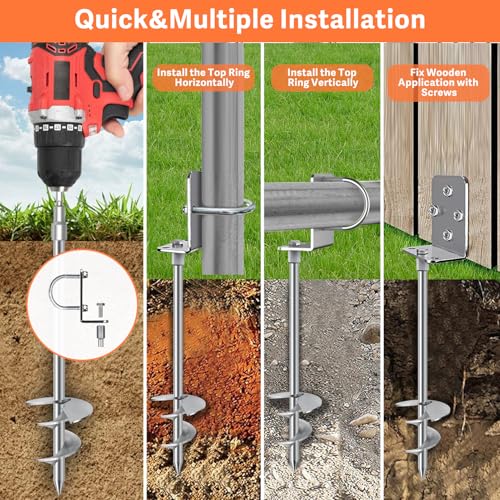 Image of Eurmax USA Ground Anchors Heavy Duty Adjustable L-Shaped Head Shed Tent Stakes Trampoline Anchors, Trampoline Stakes for Sheds,Swing Sets,Mobile Home,Carports Set of 4(Silver)