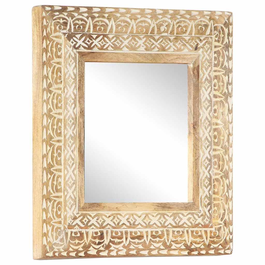 Miroir sculpté à la main 50 x 50 x 2,6 cm en bois massif de mangue